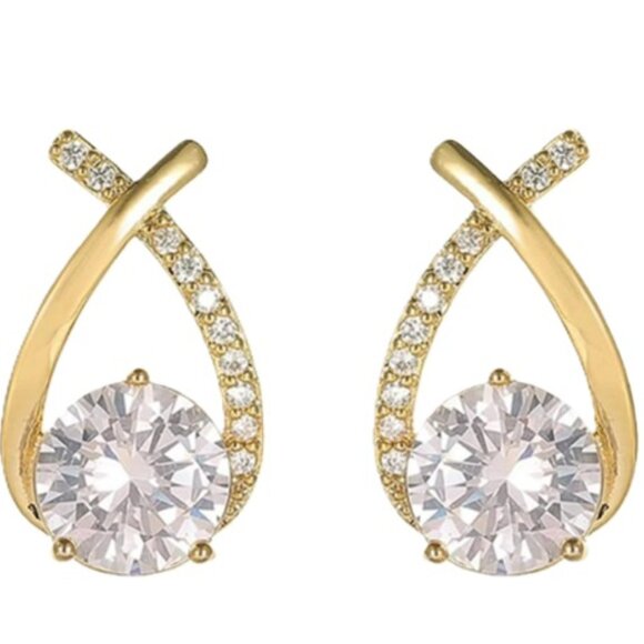 d'Vine Products Jewelry - Crossed Waterdrop Gold Plated Stainless Steel & Lab Created Diamond Earrings